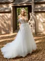 Trumpet/Mermaid Trendy Off-the-Shoulder  Tulle Court Train Corset Wedding Dress