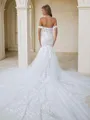Flattering Trumpet/Mermaid Off-the-Shoulder Tulle Cathedral Train Corset Wedding Dress With Appliques Lace