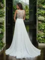 A-line Fashion V-neck Taffeta Sweep Train Wedding Dress With Appliques Lace