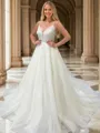 Splendid A-line V-neck Cathedral Train Tulle Wedding Dress