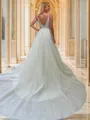 Splendid A-line V-neck Cathedral Train Tulle Wedding Dress