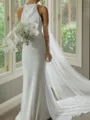 Charming Sheath Halter Court Train Satin Chiffon Wedding Dress