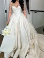 Graceful A-Line Sweetheart Pleated Cathedral Train Satin Corset Wedding Dress