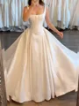 Enchanting A-Line Square Appliques Lace Floor-Length Satin Corset Wedding Dress