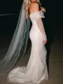 Fashion Sheath Off-the-Shoulder Long Sleeves Sequin Court Train Wedding Dress