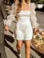 Glam A-Line Square Long Sleeves Ruffles Short/Mini Silk Like Satin Wedding Dress