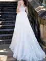 Hot A-Line V-Neck Appliques Lace Sweep Train Chiffon Wedding Dress
