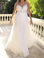 Glamorous A-Line Straps Appliques Lace Sweep Train Chiffon Corset Wedding Dress
