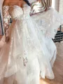 Elegant A-Line Off-the-Shoulder Long Sleeves Appliques Lace Floor-Length Tulle Corset Wedding Dress