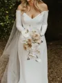 Opulent A-Line Off-the-Shoulder Long Sleeves Sweep Train Stretch Crepe Wedding Dress
