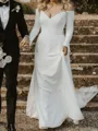Opulent A-Line Off-the-Shoulder Long Sleeves Sweep Train Stretch Crepe Wedding Dress
