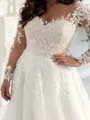 Exquisite A-Line Sweetheart Long Sleeves Appliques Lace Sweep Train Tulle Corset Wedding Dress