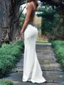 Grand Sheath V-Neck Appliques Lace Floor-Length Stretch Crepe Wedding Dress