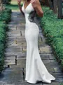 Grand Sheath V-Neck Appliques Lace Floor-Length Stretch Crepe Wedding Dress