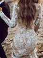 Gorgeous Sheath Scoop Long Sleeves Appliques Lace Sweep Train Tulle Wedding Dress