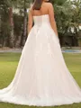 Show-stopping A-Line Off-the-Shoulder Appliques Lace Sweep Train Tulle Corset Wedding Dress