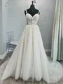 Mesmerizing A-Line Straps Appliques Lace Chapel Train Tulle Corset Wedding Dress