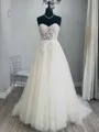 Captivating A-Line Sweetheart Appliques Lace Chapel Train Tulle Corset Wedding Dress