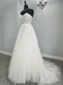 Captivating A-Line Sweetheart Appliques Lace Chapel Train Tulle Corset Wedding Dress