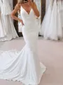 Striking Sheath Spaghetti Straps Appliques Lace Cathedral Train Charmeuse Wedding Dress