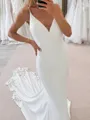 Striking Sheath Spaghetti Straps Appliques Lace Cathedral Train Charmeuse Wedding Dress