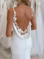 Striking Sheath Spaghetti Straps Appliques Lace Cathedral Train Charmeuse Wedding Dress