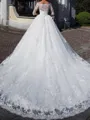 Splendiferous Ball-Gown Off-the-Shoulder 1/2 Sleeves Appliques Lace Chapel Train Tulle Corset Wedding Dress