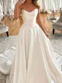 Extravagant A-Line Sweetheart Pleated Cathedral Train Satin Corset Wedding Dress