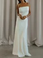 Classy Sheath Spaghetti Straps Pleated Floor-Length Silk Like Satin Wedding Dress