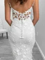 Glamorous Sheath Spaghetti Straps Appliques Lace Cathedral Train Silk Like Satin Wedding Dress