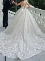 Perfect Ball-Gown Illusion Appliques Lace Cathedral Train Tulle Wedding Dress