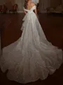Trendy Sheath Off-the-Shoulder Sequin Cathedral Train Wedding Dress