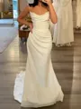 Glam Sheath Straight Pleated Chapel Train Satin Chiffon Corset Wedding Dress