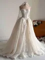 Pretty A-Line Sweetheart Appliques Lace Chapel Train Tulle Corset Wedding Dress