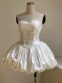 Charming Ball-Gown Straight Appliques Lace Short/Mini Satin Corset Wedding Dress