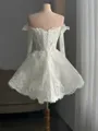 Hot A-Line Off-the-Shoulder Long Sleeves Appliques Lace Short/Mini Lace Corset Wedding Dress