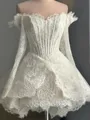 Hot A-Line Off-the-Shoulder Long Sleeves Appliques Lace Short/Mini Lace Corset Wedding Dress
