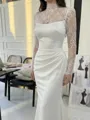 Glamorous Sheath High Neck Long Sleeves Appliques Lace Court Train Silk Like Satin Corset Wedding Dress