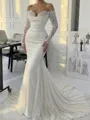 Elegant Mermaid Off-the-Shoulder Long Sleeves Beading Court Train Silk Like Satin Corset Wedding Dress