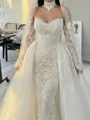 Exquisite Sheath Sweetheart Long Sleeves Appliques Lace Court Train Tulle Corset Wedding Dress