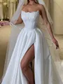 Stunning A-Line Straight Appliques Lace Chapel Train Satin Corset Wedding Dress