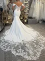Graceful Mermaid Off-the-Shoulder Appliques Lace Cathedral Train Charmeuse Corset Wedding Dress