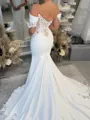 Graceful Mermaid Off-the-Shoulder Appliques Lace Cathedral Train Charmeuse Corset Wedding Dress