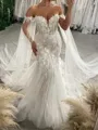 Grand Mermaid Off-the-Shoulder Appliques Lace Chapel Train Tulle Corset Wedding Dress