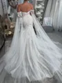 Grand Mermaid Off-the-Shoulder Appliques Lace Chapel Train Tulle Corset Wedding Dress