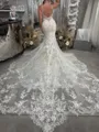 Enchanting Mermaid Straps Appliques Lace Cathedral Train Tulle Wedding Dress