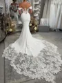 Breathtaking Mermaid Off-the-Shoulder Appliques Lace Cathedral Train Charmeuse Corset Wedding Dress