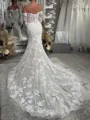 Gorgeous Mermaid Off-the-Shoulder Long Sleeves Appliques Lace Cathedral Train Tulle Corset Wedding Dress