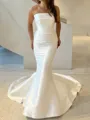 Luxurious Mermaid Straight Pleated Cathedral Train Satin Corset Wedding Dress