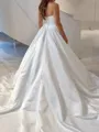 Mesmerizing A-Line Straight Pleated Cathedral Train Satin Corset Wedding Dress